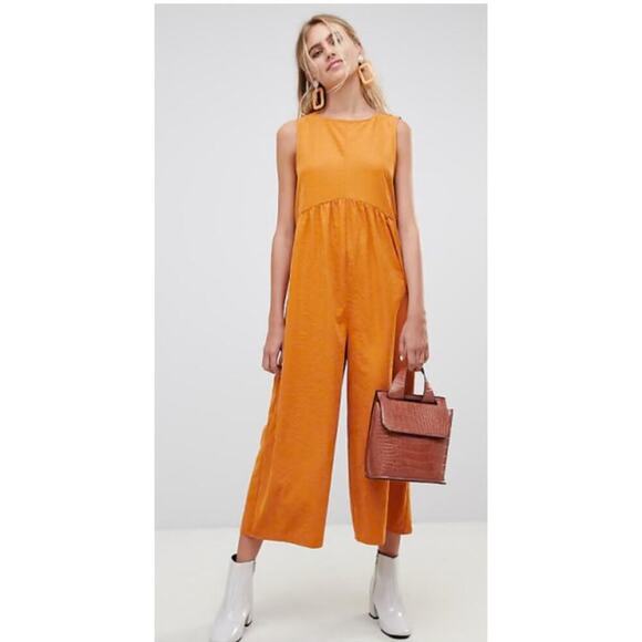 ASOS Minimal Jumpsuit with Ruching Detail and Keyhole Back in Mustard, 2 - Picture 1 of 10
